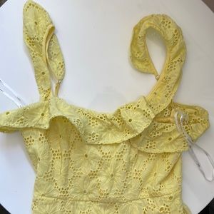 Lulus Biscay Yellow Ruffled Eyelet Lace Sleeveless Dress